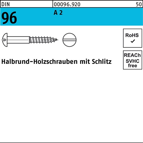 Holzschraube DIN 96 Halbrundkopf Schlitz 4x 45 A 2 200 Stück