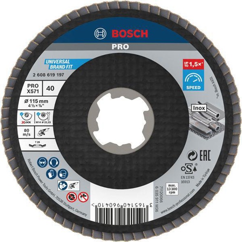 Bosch Fächerschleifscheibe X-LOCK PRO X571 D.115mm Körnung 40 abgew. X-LOCK