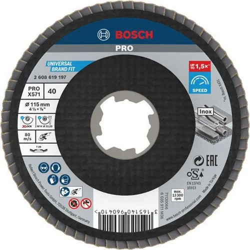 Bosch Fächerschleifscheibe X-LOCK PRO X571 D.115mm Körnung 40 abgew. X-LOCK