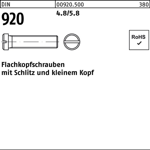 Flachkopfschraube DIN 920 Schlitz M4x 16 4.8/5.8 100 Stück