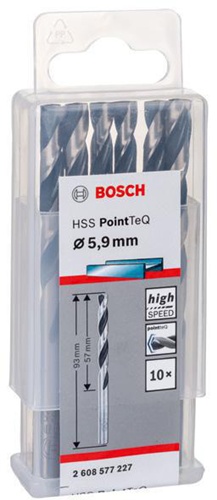 Bosch Metallspiralbohrer PointTeQ DIN388 Arbeits-L.57mm D.5,9mm Typ N 10St.