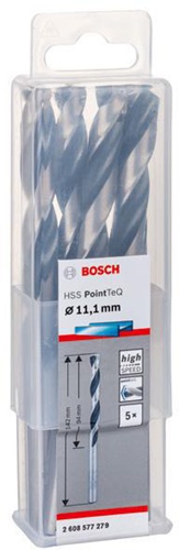 Bosch Metallspiralbohrer PointTeQ DIN388 Arbeits-L.94mm D.11,1mm Typ N 5St.