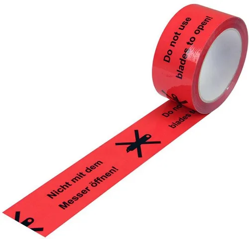 Warnklebeband Breite 50mm Länge 66m S.52µ PP rot Aufdruck Messersymbol TRANSPAK
