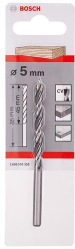 Bosch Holzspiralbohrer Standard Arbeits-L.52mm D.5mm L.86mm Schaft-D.5mm
