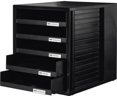 HAN Schubladenbox 1401-13 DIN A4 5Schubfächer PS schwarz/schwarz