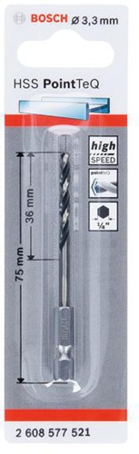 Bosch Spiralbohrer PoinTeQ DIN338 Arbeits-L.36mm D.3,3mm L.75mm HSS Typ N