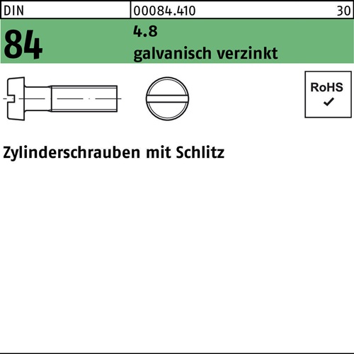 Zylinderschraube DIN 84/ISO 1207 Schlitz M3,5x10 4.8 galv.verz. 200St.