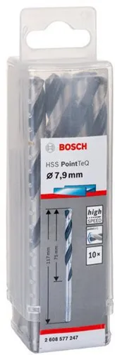 Bosch Metallspiralbohrer PointTeQ DIN388 Arbeits-L.75mm D.7,9mm Typ N 10St.