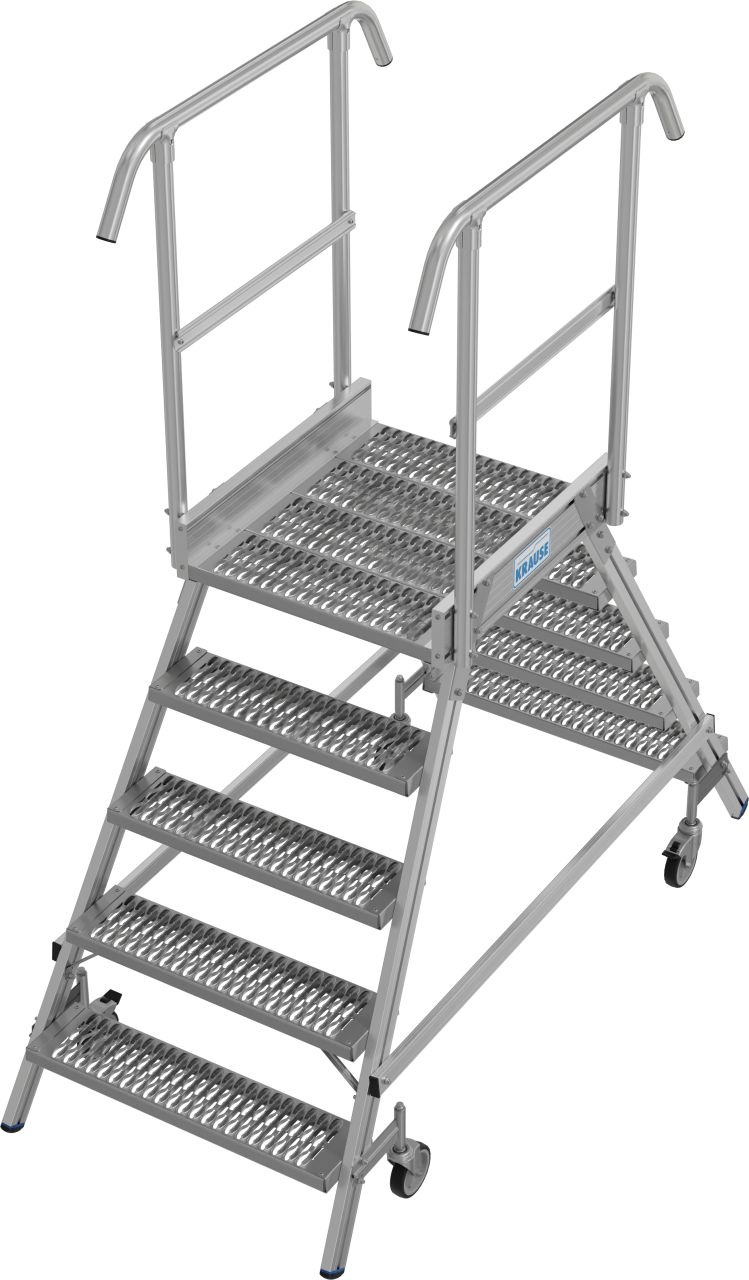 Krause STABILO Podestleiter fahrbar beidseitig begehbar Profilrost R13 Stufen 2x5 Stufen 