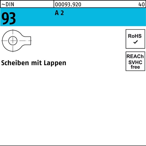 Unterlegscheibe DIN 93 Lappen 6,4 A 2 50 Stück
