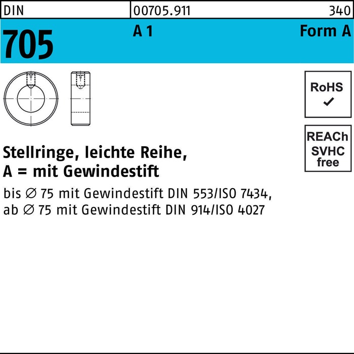 Stellring DIN 705 m.Gewindestift A 50 x 80 x 18 A 1 leichte Reihe 5 Stück
