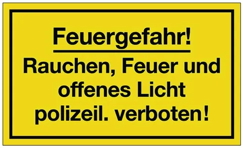 Hinweiszeichen Feuergefahr L250xB150mm gelb schwarz Ku.