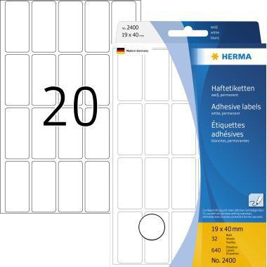 HERMA Vielzwecketikett 2400 19x40mm Papier weiß 640 St./Pack.