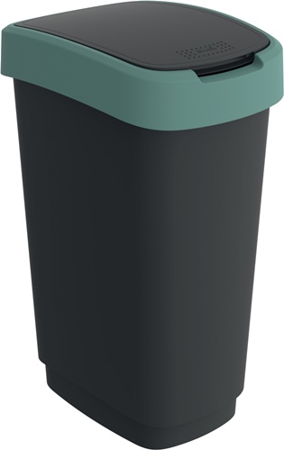 Wertstoffsammler TWIST 50l H602xB298xT401mm schwarz Deckelrand grün ROTHO