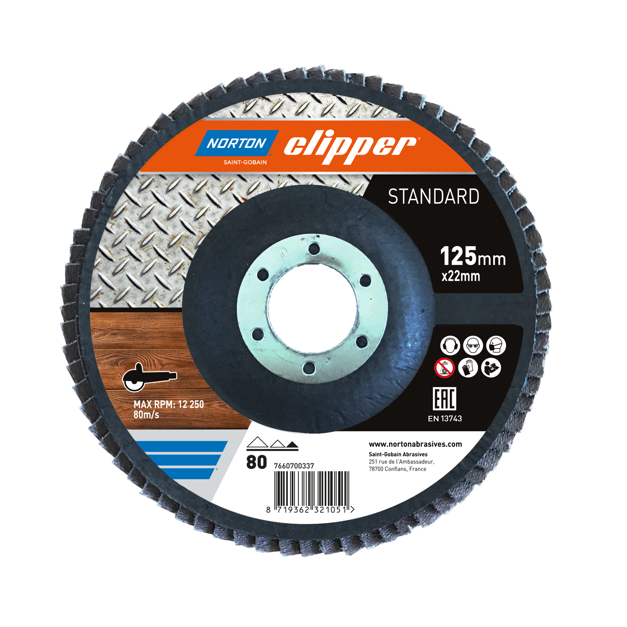 Norton Clipper Fächerschleifscheibe Standard Ø125x22 P80