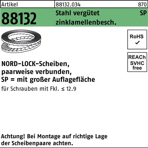 Unterlegscheibe R 88132 geklebt NL 16 SP Sta zinklamellenb. 100St. NORD-LOCK