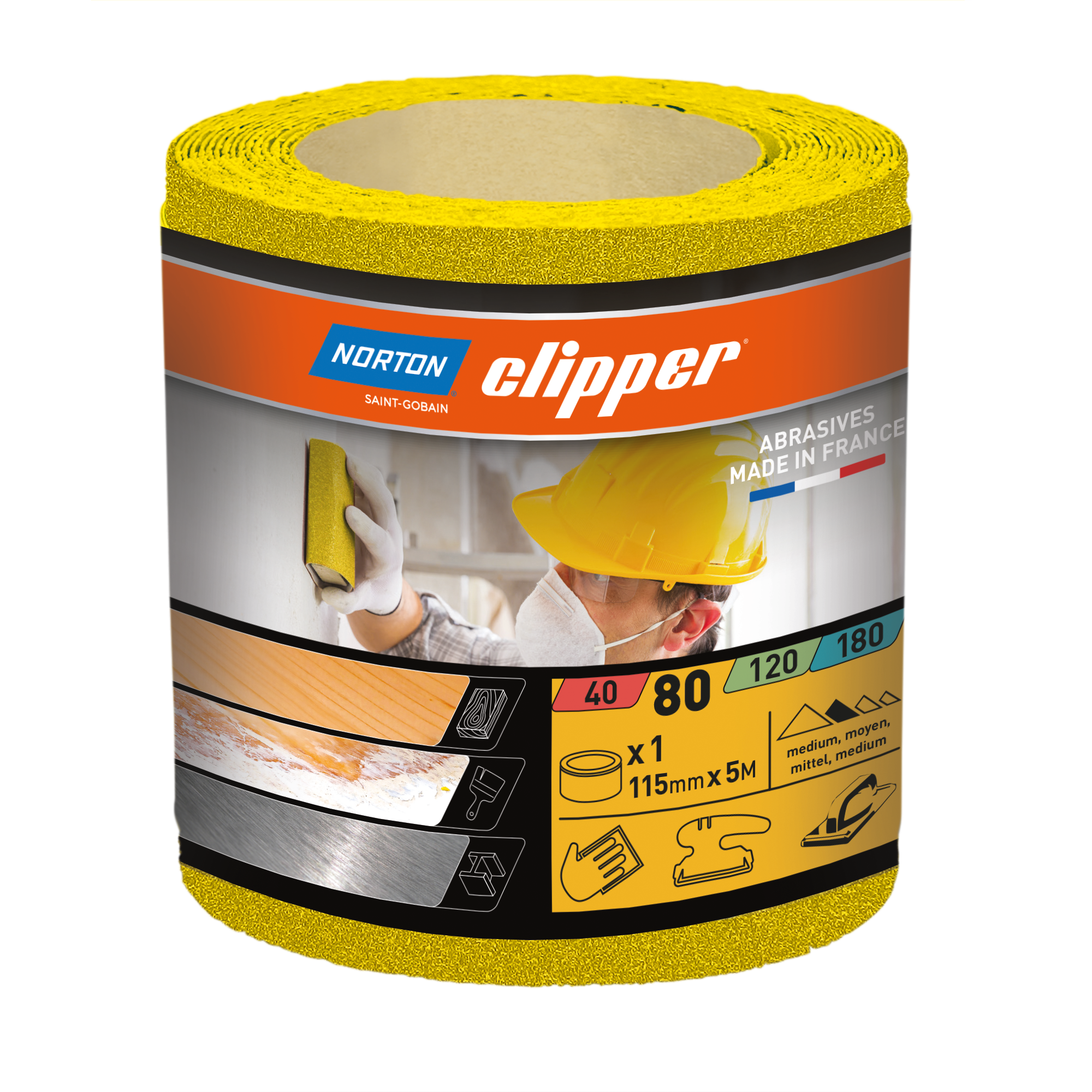 Norton Clipper Gelbe Schleifpapierrolle 115x50mm P80