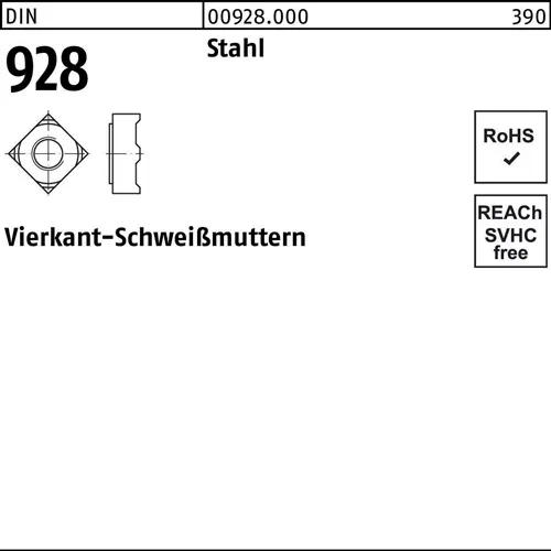 Vierkantanschweißmutter DIN 928 M6 Stahl 1000 Stück