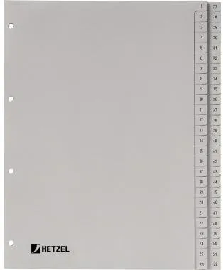 Hetzel Register 721308 DIN A4 1-52 52-teilig PP grau
