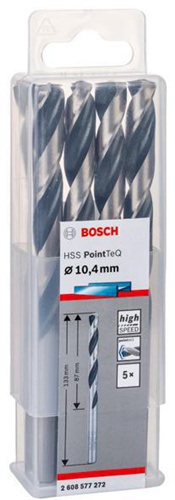 Bosch Metallspiralbohrer PointTeQ DIN388 Arbeits-L.87mm D.10,4mm Typ N 5St.