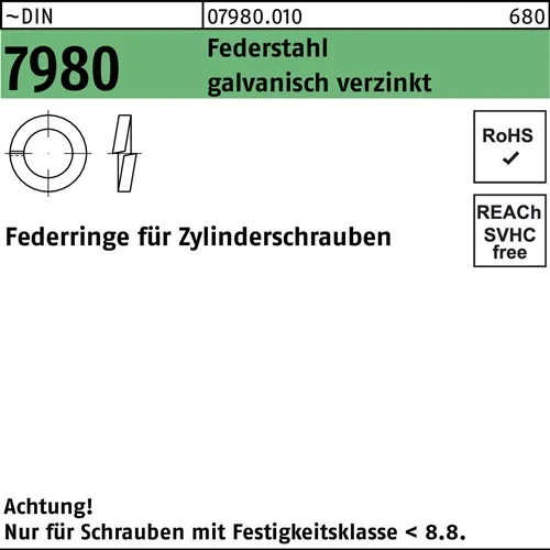 Federring DIN 7980 f.Zylinderschrauben 3 Federstahl galv.verz. 100Stück