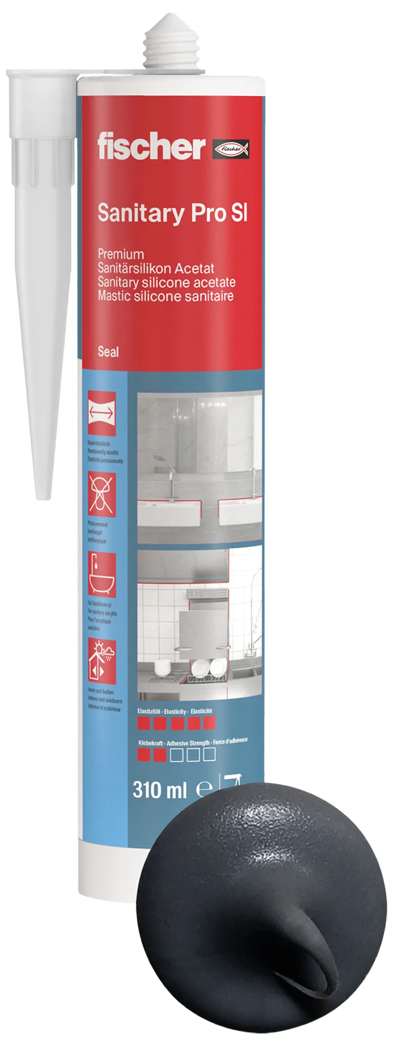 fischer Sanitärsilikon Sanitary Pro SI (DSSA) anthrazit 310 ml