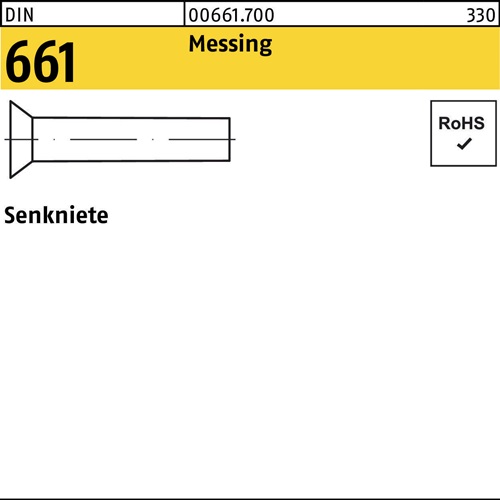 Senkniete DIN 661 4x 10 Messing 1000 Stück