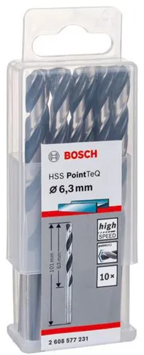 Bosch Metallspiralbohrer PointTeQ DIN388 Arbeits-L.63mm D.6,3mm Typ N 10St.
