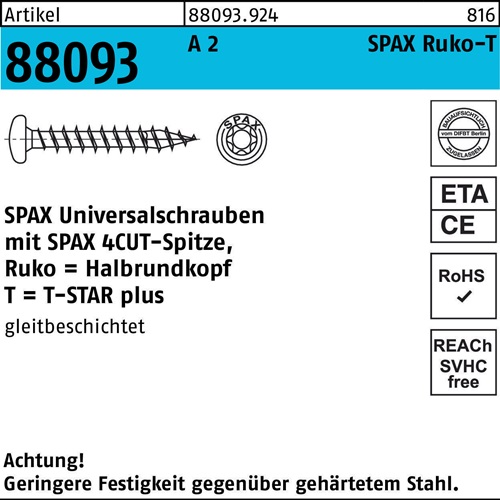 Schraube R 88093 Ruko Spitze/T-STAR VG 4x 40/35-T20 A 2 200 Stück SPAX