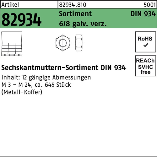 Muttersortiment DIN 934 645tlg. 8 galv.verz. 1 Stück