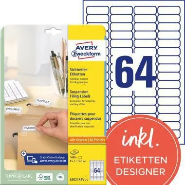 Avery Zweckform Etikett L6021REV-25 weiß 1.600 St./Pack.