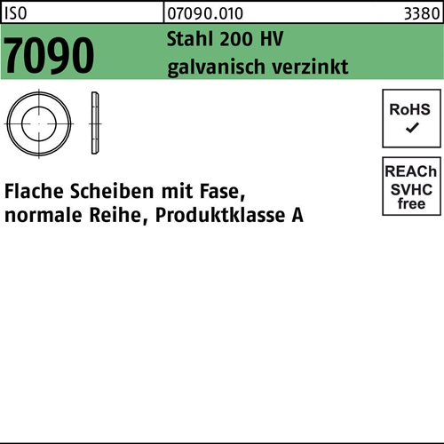 Unterlegscheibe ISO 7090 m.Fase 36 Stahl 200 HV galv.verz. 50 Stück