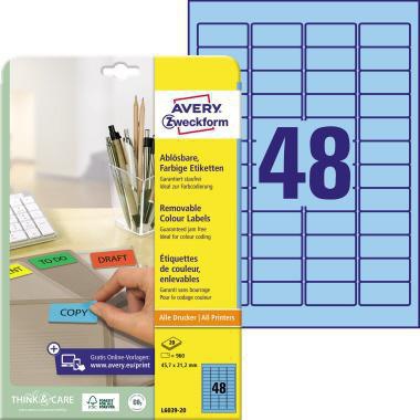 Avery Zweckform Etikett L6039-20 45,7x21,2mm blau 960 St./Pack.
