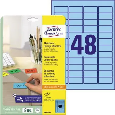 Avery Zweckform Etikett L6039-20 45,7x21,2mm blau 960 St./Pack.