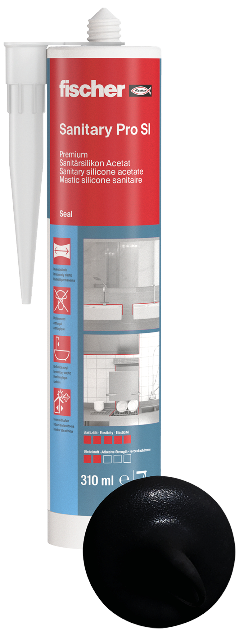 fischer Sanitärsilikon Sanitary Pro SI (DSSA) schwarz 310 ml