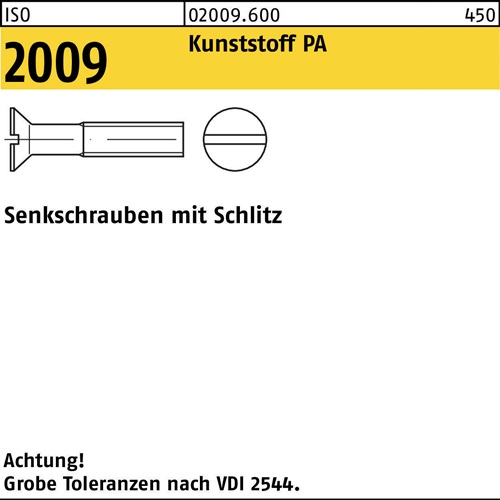 Senkschraube ISO 2009 Schlitz M3x 10 Polyamid 200 Stück