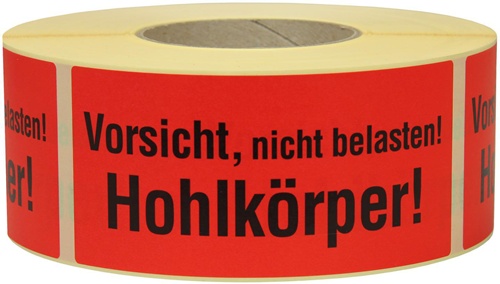 Warnetiketten Maße 145x70mm Papier Vorsicht nicht belastbarer Hohlkörper!