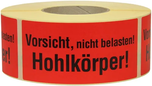 Warnetiketten Maße 145x70mm Papier Vorsicht nicht belastbarer Hohlkörper!