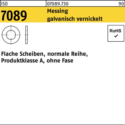 Unterlegscheibe ISO 7089 o.Fase 8 Messing galv. vernickelt 1000 Stück