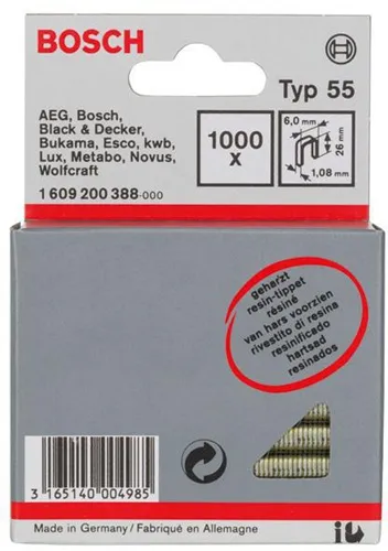 Bosch Schmalrückenklammer Typ 55 B.6mm Dicke 1,08mm L.26mm geharzt 1000er Pack