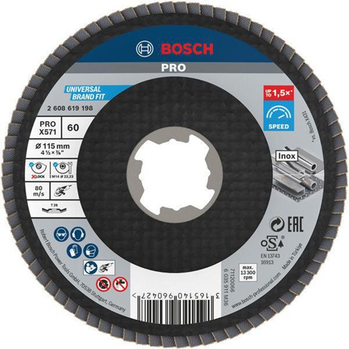 Bosch Fächerschleifscheibe X-LOCK PRO X571 D.115mm Körnung 60 abgew. X-LOCK