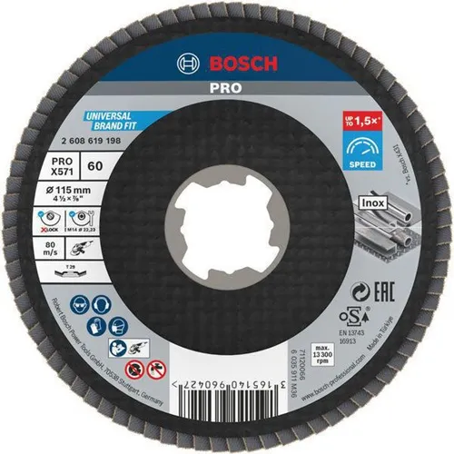 Bosch Fächerschleifscheibe X-LOCK PRO X571 D.115mm Körnung 60 abgew. X-LOCK