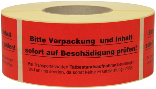 Warnetiketten Maße 145x70mm Papier rot Verpackung u. Inhalt auf Beschäd. prüfen
