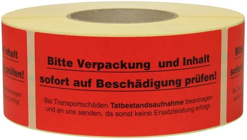 Warnetiketten Maße 145x70mm Papier rot Verpackung u. Inhalt auf Beschäd. prüfen
