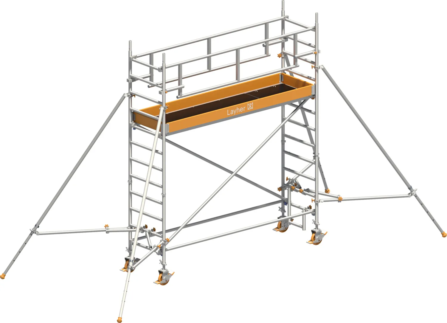Layher Fahrgerüst Uni Standard P2 SAFETY PLUS mit Doppelgeländer und Gerüststützen Typ: 1421122 | SH: 2,2 m / AH: 4,20 m