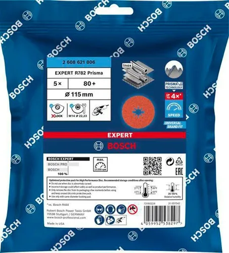Bosch Fiberscheibe EXPERT R782 Prisma Ceramic D.115mm Körnung 80 X-LOCK 5 St.