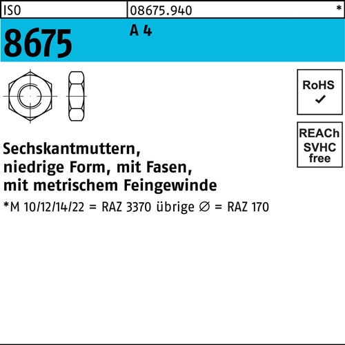 Sechskantmutter ISO 8675 Fasen M24x 1,5 A 4 10 Stück