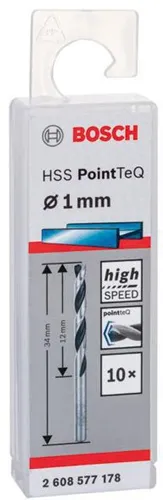 Bosch Metallspiralbohrer PointTeQ DIN388 Arbeits-L.12mm D.1mm Typ N 10St.