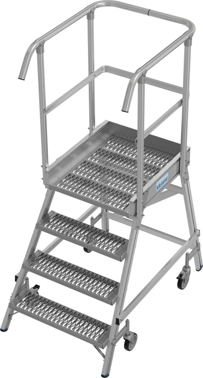 Krause STABILO Podestleiter fahrbar einseitig begehbar Profilrost R13 Stufen 1x4 Stufen