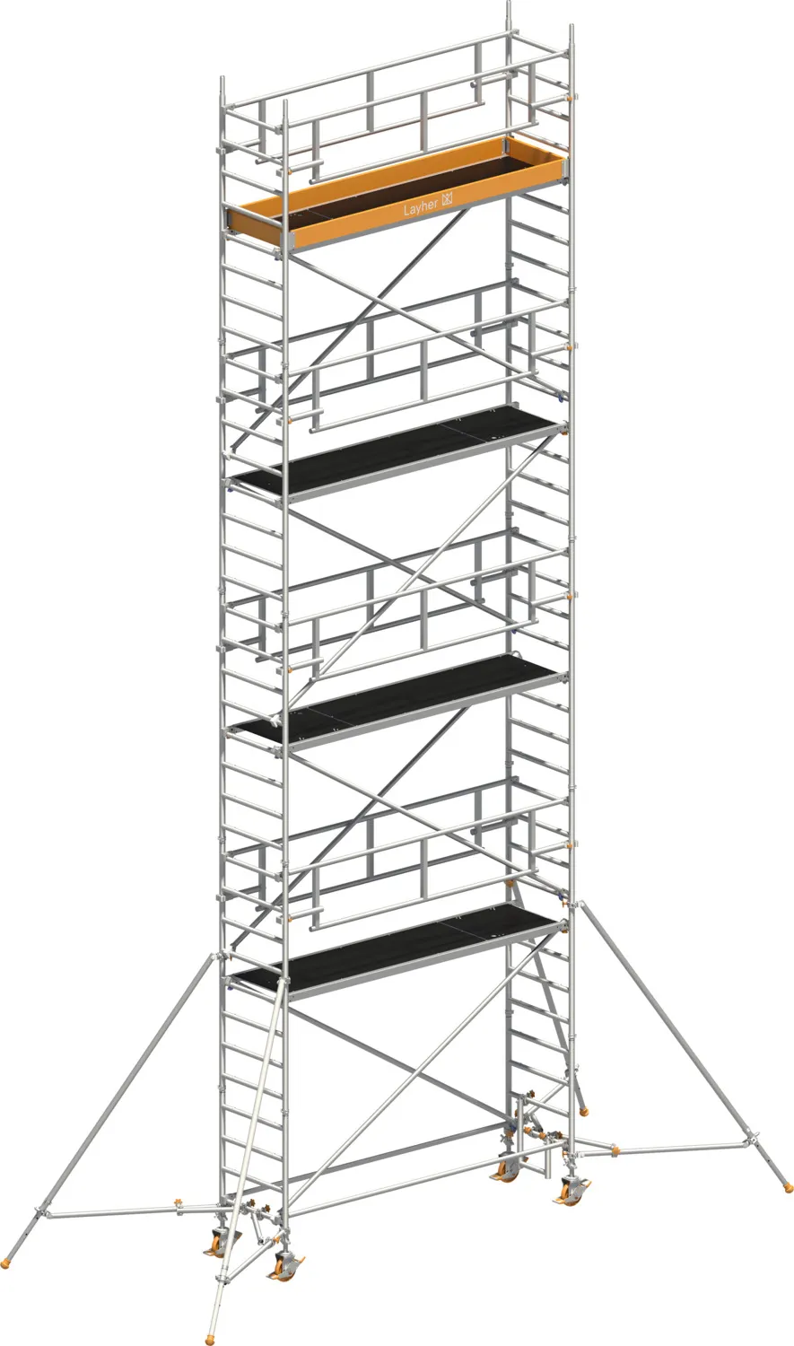 Layher Fahrgerüst Uni Standard P2 SAFETY PLUS mit Doppelgeländer und Gerüststützen Typ: 1421128 | SH: 8,2 m / AH: 10,20 m